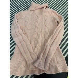Enzo Mantovani Pink Cashmere Cable Knit Turtleneck Sweater Made in Italy Small